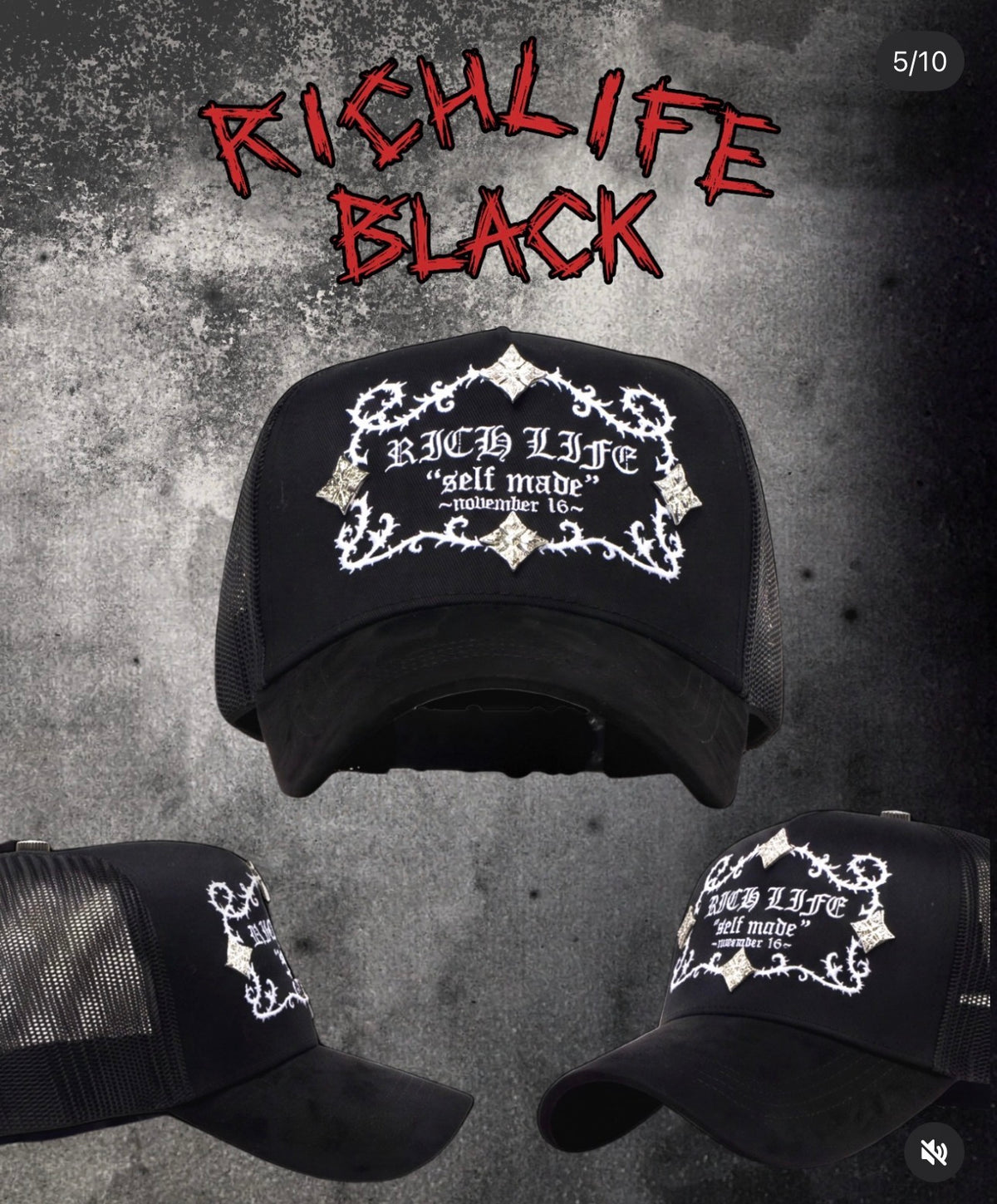 RICH LIFE BLACK /solo gorra
